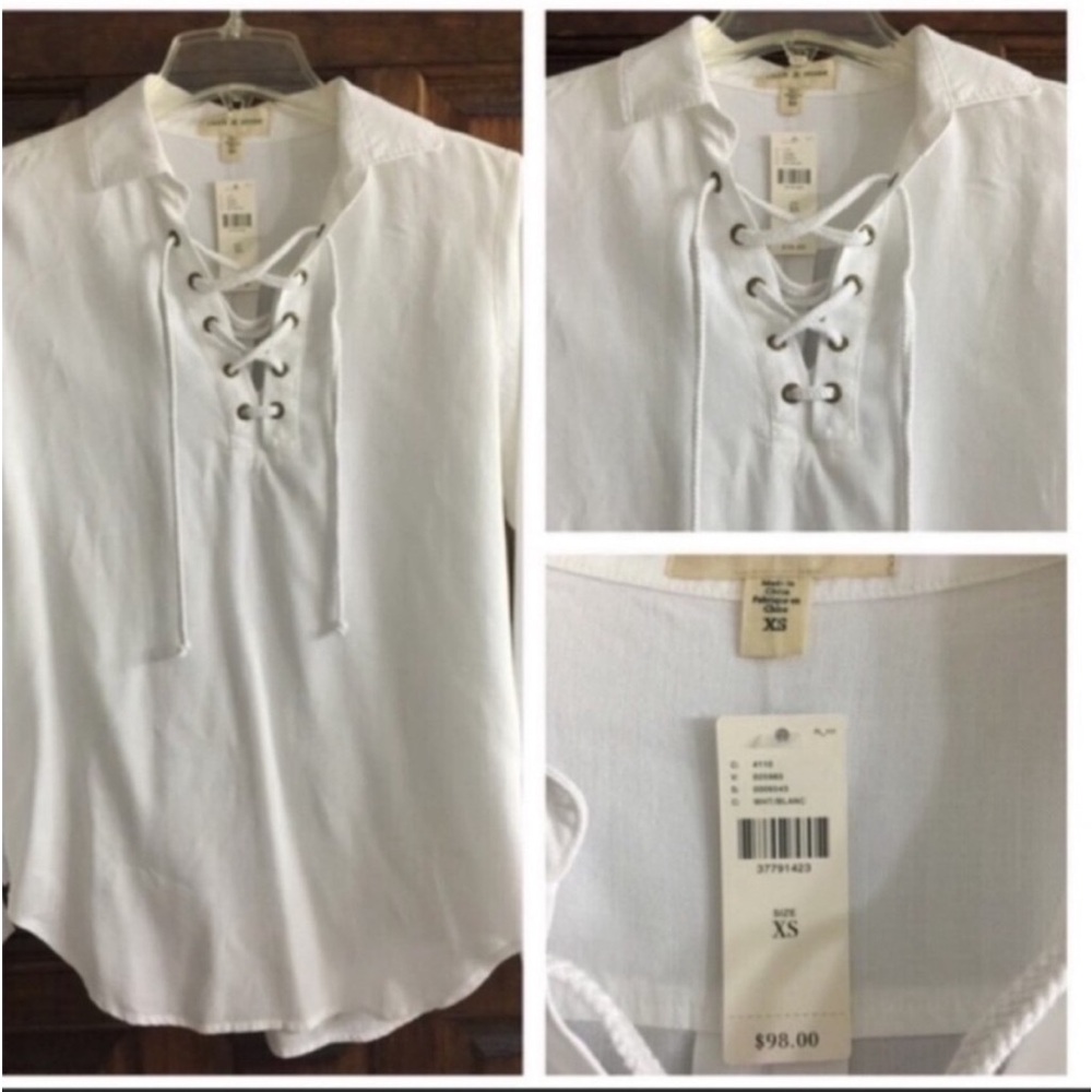 Anthropologie boho White Lace-Up Collared Top by Cloth and Stone - Picture 5 of 5